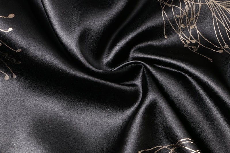 Valennia Women Long Silky Bathrobe Satin Kimono Robe Floral Printed Dressing Gown Sleepwear Black and Feather - Image 4
